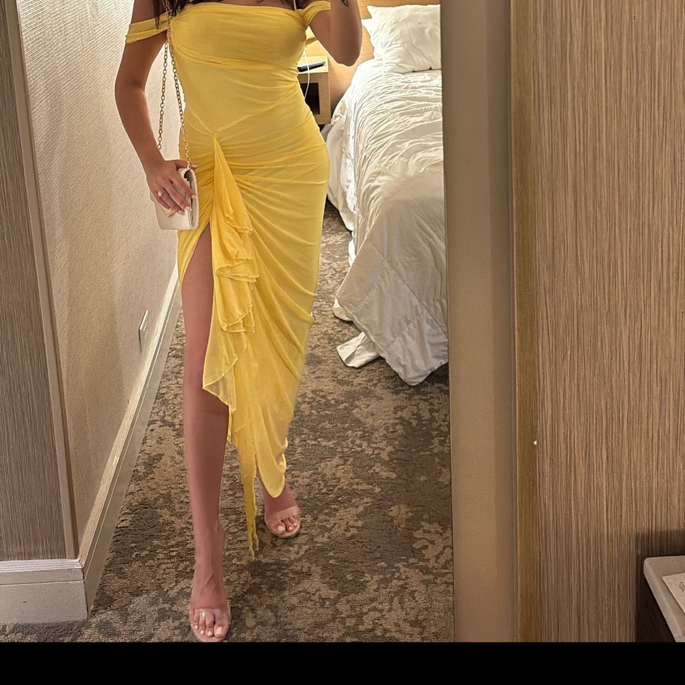 Elegant Yellow Off-Shoulder Dress